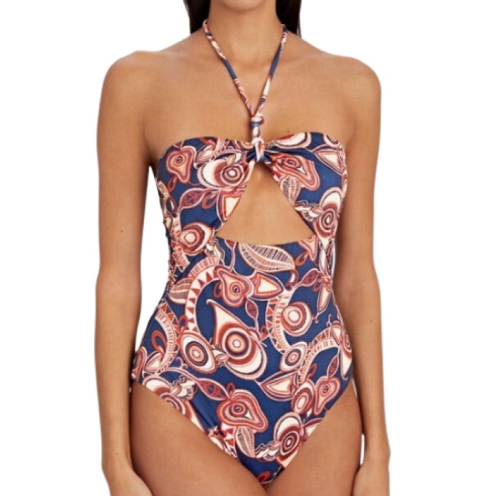 NWT A.L.C. Navy Multi Print Anita Cut-Out One Piece - Sz M